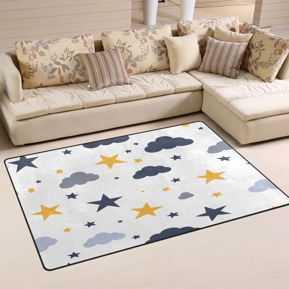 Stars and Clouds Drawn Soft Polyester Area Rug 31''x20'', Non Slip, Memory Foam, Water Absorbent