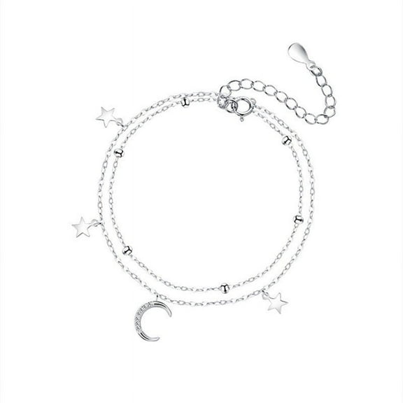 Stars and Moon 925 Sterling Silver Bracelets for Women, Fashion Adjustable Slider Unique S925 Bracelet Jewelry For Wedding Gifts