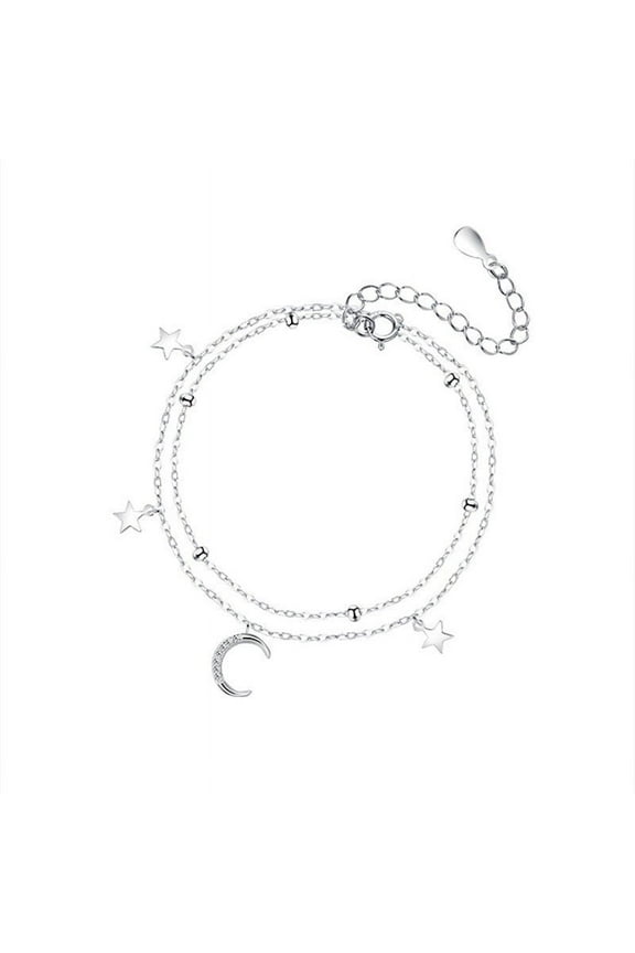 Stars and Moon 925 Sterling Silver Bracelets for Women, Fashion Adjustable Slider Unique S925 Bracelet Jewelry For Wedding Gifts