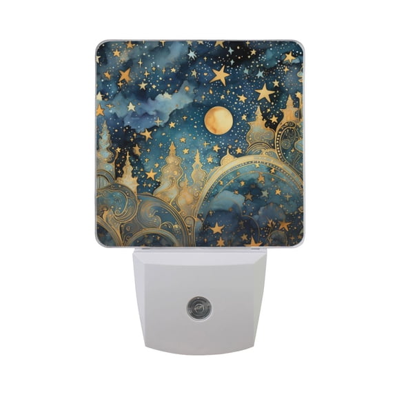 Stars and Moon Night Light LED Dusk to Dawn Auto Sensor Night Lamp Plug-in Nightlight for Bedroom Hallway Kitchen 2 PCs