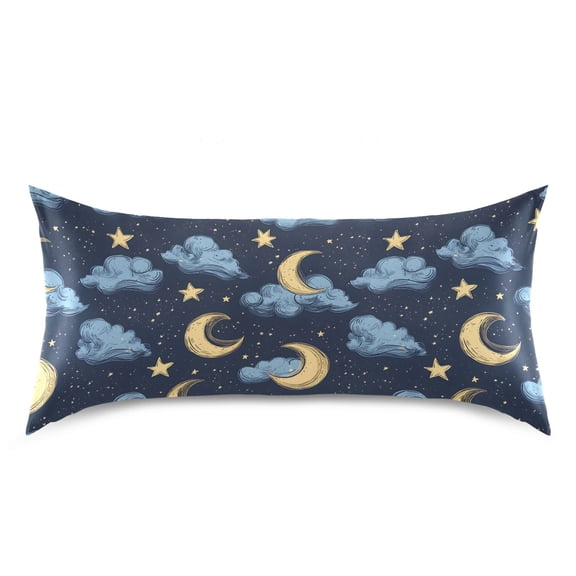 Stars and Moon Pattern Pillow Case Standard Size Silky Satin Pillow Cover for Bedroom 20x26 Inch