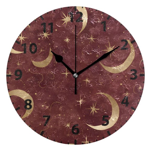 Stars and Moon Wall Clock 10in Round Artistic Oil Painting Home Decor Desk Table Clock