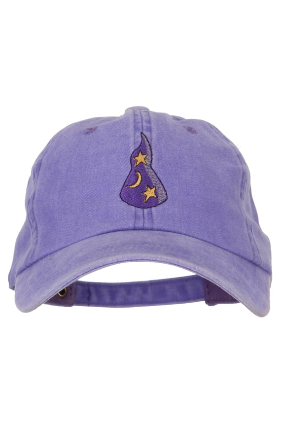 Stars and Moon Wizard Hat Embroidered Halloween Cap - Purple OSFM