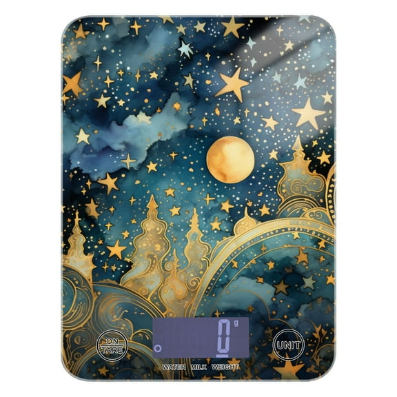 Stars and Moon in Starry Sky Food Scale Digital Kitchen Scale Waterproof Tempered Glass Tare Function 11 lb for Baking Cooking Meal Prep
