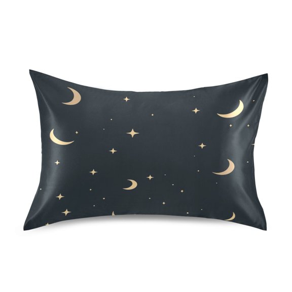 Stars and Moons Pattern Design Luxury Silky Soft Pillowcase Standard Size Wrinkle Resistant Envelope Closure 20x26in