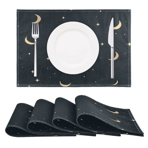 Stars and Moons Pattern Design Reversible Placemat Set of 4 Non Slip Coffee Mats 18x12 Inch for Dining, Kitchen, Coffee