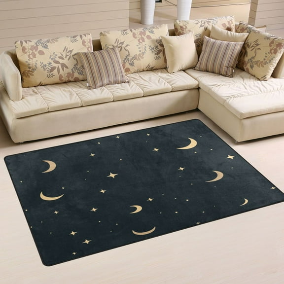 Stars and Moons Pattern Design Soft Polyester Area Rug 60''x39'', Non Slip, Memory Foam, Water Absorbent