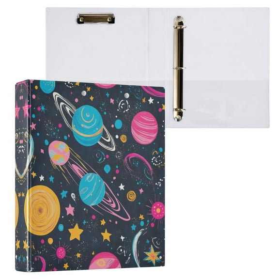Stars and Planets Pattern 3 Ring Hardcover Binders 1.5in Round Rings for Letter-Size Folder Paper Organizer Pockets for Office Student Recipe