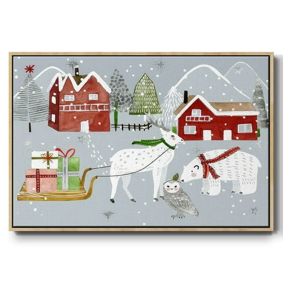 Stars and Snowflakes Collection A - Framed Gallery Wrapped Holiday Canvas - 25 x 37 - Natural Wood Frame
