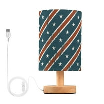 Stars and Striped American 4th Of July Bedside Table Lamp LED Warm Lights with USB Charging Port Retro Cylinder Desk Lamps