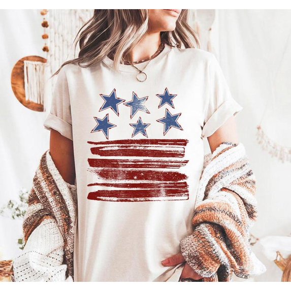 Stars and Stripes Distressed - Comfort Cotton, 4th of July Shirt, American Flag Shirt, USA Tshirt