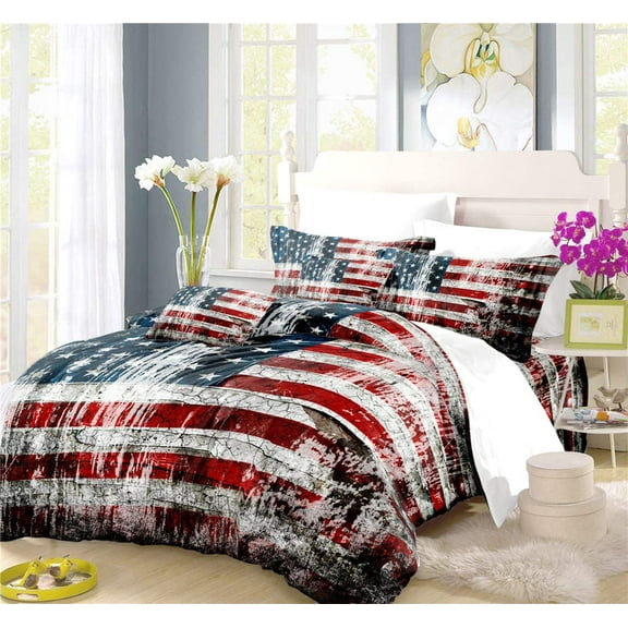 Stars and Stripes Duvet Cover Set Vintage American Flag Bedding Red White Blue Bed Sets 3/4PCS Quilt Covers/Sheets/Pillow Shams