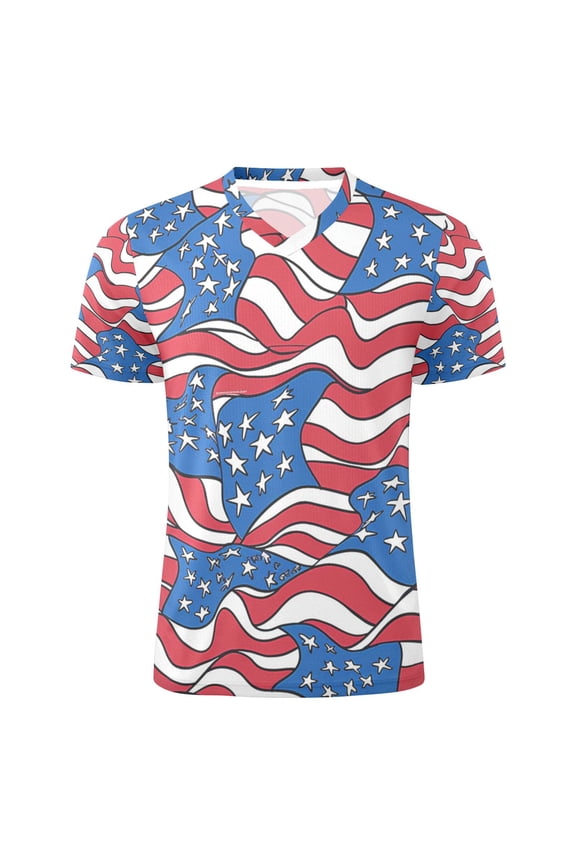 Stars and Stripes Flag Pattern Men's Sports Jerseys Athletic T-Shirt Football Referee Short Sleeves Shirt M
