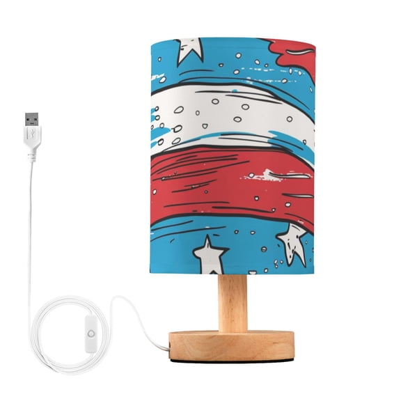 Stars and Stripes Flag Waves Table Lamp with USB Port LED Warm Light Lamp Night Light Home Decor