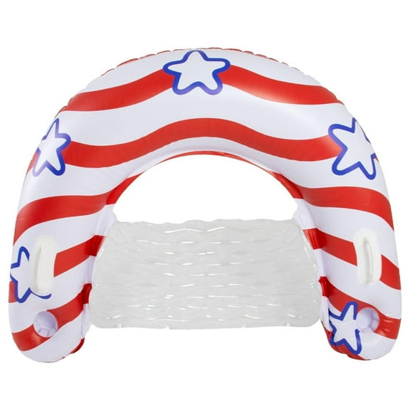 Stars and Stripes Inflatable Sun Chair Pool Float – " Patriotic American Flag Lounge Float with Backrest – Oversized Red, White & Blue Pool Chair