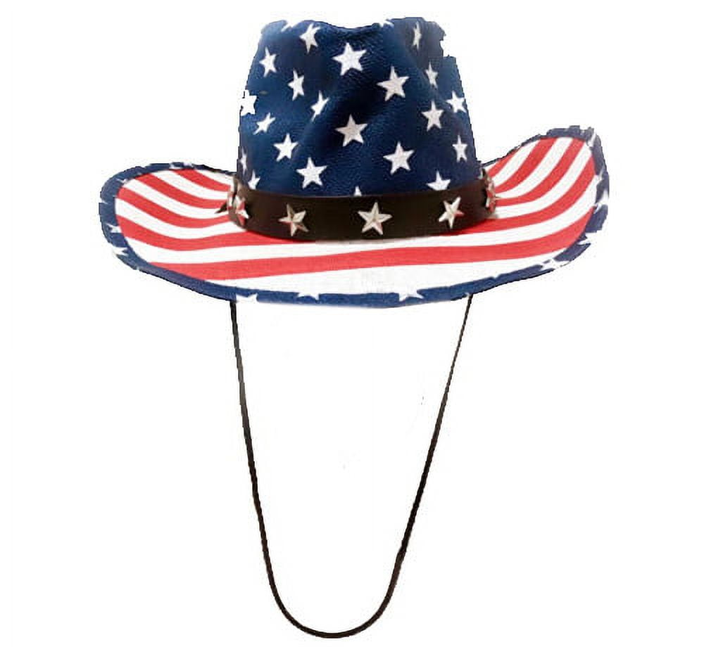 Stars and Stripes Patriotic Cowboy Hat USA Flag Straw Mardi Gras Summer  Spring Sturdy Unisex