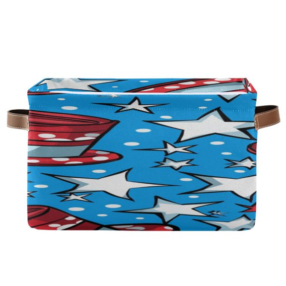 Stars and Stripes Pattern Hats Square Storage Bins with Handles Collapsible Containing Box 1 Pack