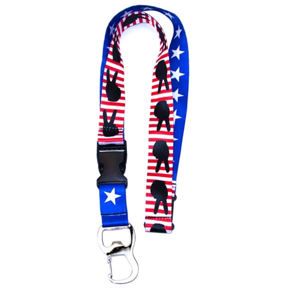 Stars and Stripes Peace Sign Bottle Opener Lanyard