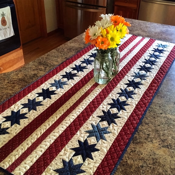 Stars and Stripes Quilted Table Runner, USA 250th Year Freedom Celebration Runner, Spring Table Runner, Mother's Day Gift