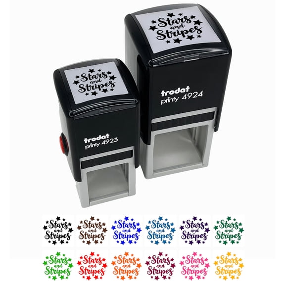 Stars and Stripes Script with Stars Self-Inking Rubber Stamp Ink Stamper - Red Ink - Large 1-1/2 Inch