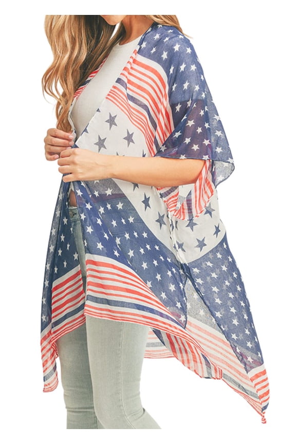 Stars and Stripes USA Flag Kimono American Patriotic Swim Cover-Up for Beach, Pool, Labor Day Outfit