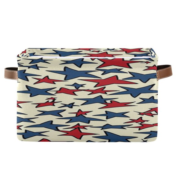Stars in Blue and Red Square Storage Bins with Handles Collapsible Containing Box 1 Pack