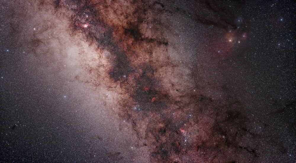 Stars nebulae and dust clouds around the center of the Milky Way Canvas Art - Philip HartStocktrek Images (19 x 11)