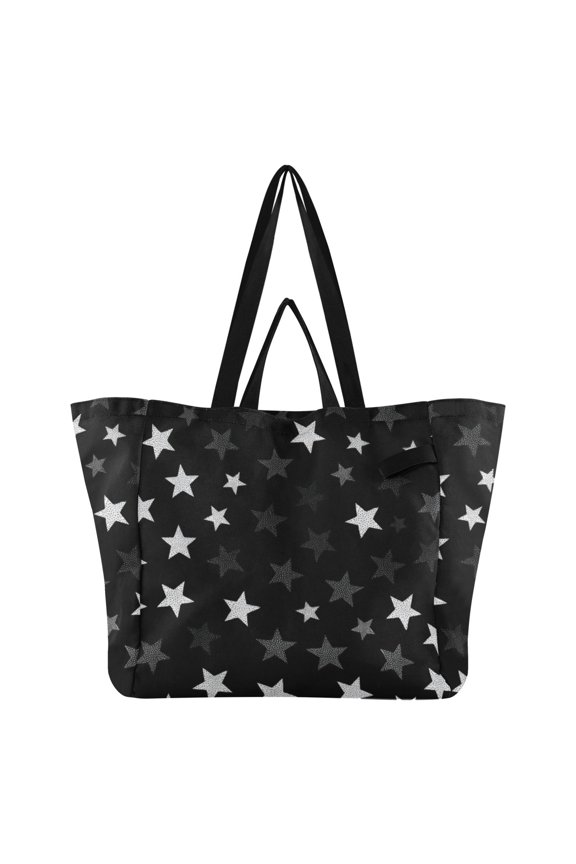 Stars on Black Background Foldable Canvas Tote Bags Reusable Grocery Bags Laundry Bags Beach Bag 32L