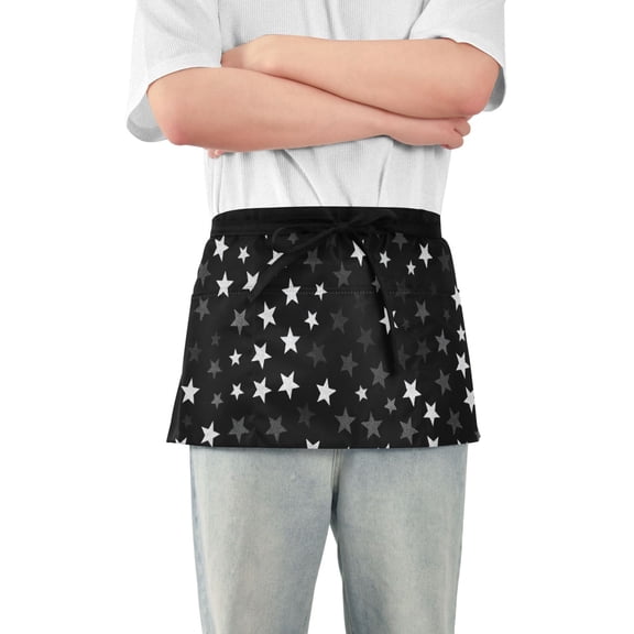 Stars on Black Background Short Server Apron with 3 Pockets for Unisex Chef Gardening