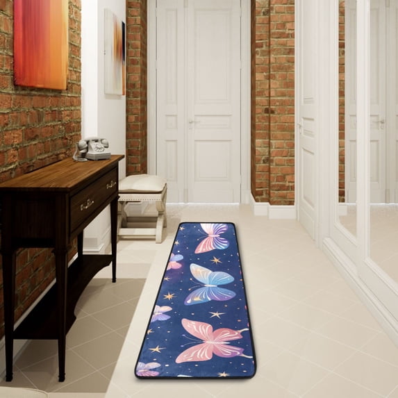 Stars with Butterflies Runner Rug Ares Rug Non-Slip Laundry Rug 72×24 inch Soft Washable for Bedroom Bathroom Kitchen Living Room