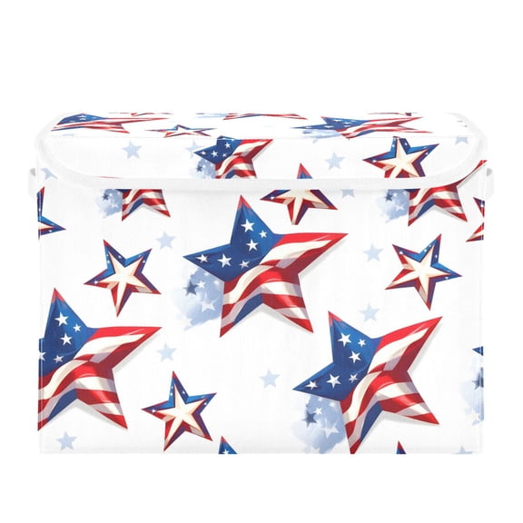 Stars with Flag Pattern Foldable Storage Bin with Lid and Handle Collapsible Storage Box 16.5 x 12.6 x 11.8 inches