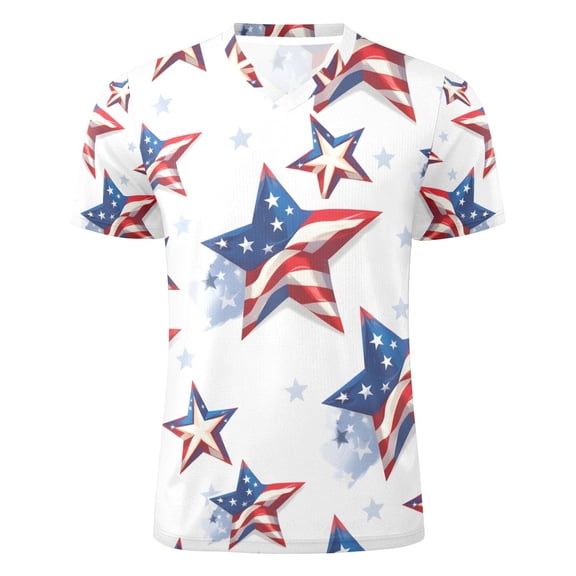 Stars with Flag Pattern Men's Sports Jerseys Athletic T-Shirt Football Referee Short Sleeves Shirt XXL
