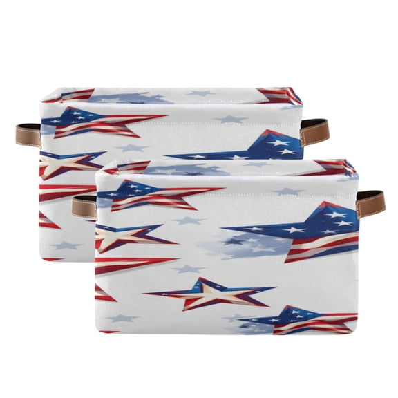Stars with Flag Pattern Square Storage Bins with Handles Collapsible Containing Box 2 Packs