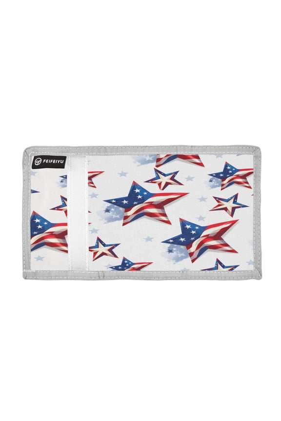 Stars with Flag Pattern Trifold Wallets Card Holders Coin Pockets with Lanyards Portable Unisex
