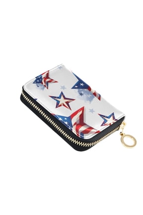Stars with Flag Pattern Women's Credit Card Holder PU Leather Zipper Wallet RFID Blocking