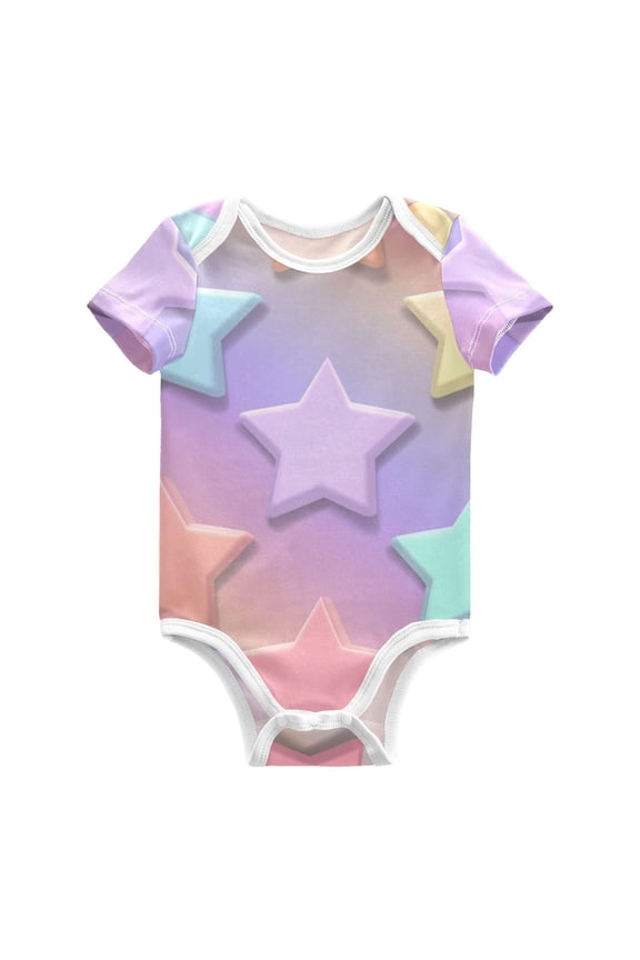Stars with Pastel Light Pure Cotton Bodysuit Short Sleeve Pajamas One-Piece Romper Unisex 9M