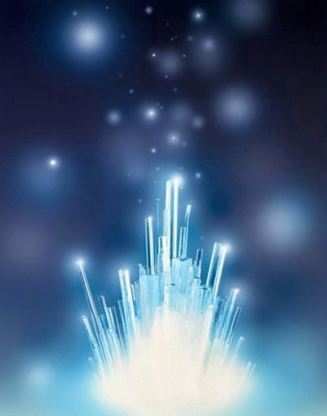 Stars with trails rising from bright white burst of light toward deep blue Canvas Art - Panoramic Images (29 x 36)