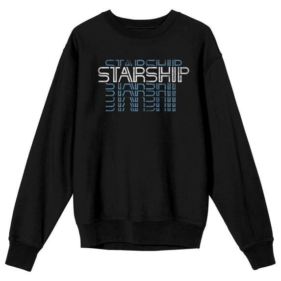 Starship Repeated Text Crew Neck Long Sleeve Black Adult Sweatshirt - Medium