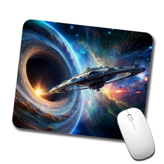 Starship Spaceship Coming Out Of Space Wormhole Mouse Pad Low Profile Gaming Mat