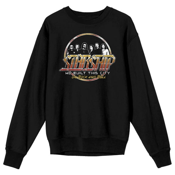 Starship We Built This City Adult Black Crew Neck Sweatshirt-Medium
