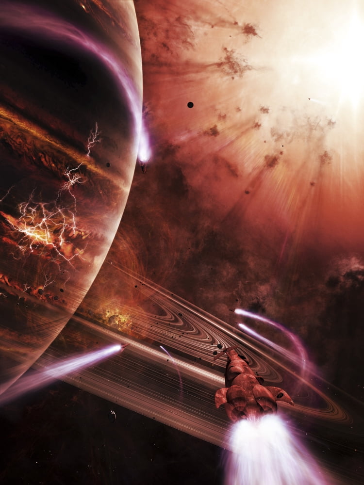 Starships hone their skills in a virtual battlefield Canvas Art - Brian ChristensenStocktrek Images (25 x 33)