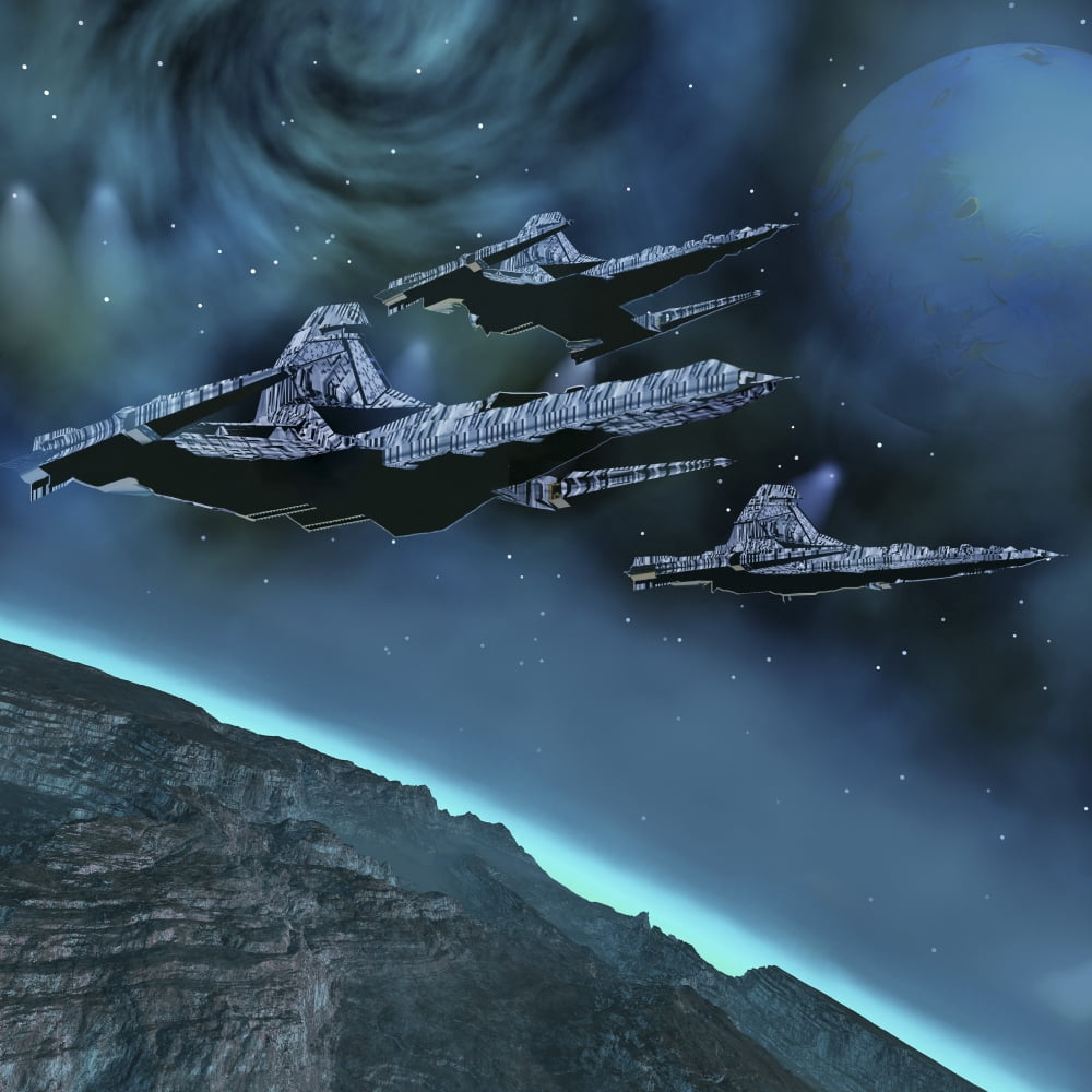 Starships near an alien planet Canvas Art - Corey FordStocktrek Images (28 x 28)