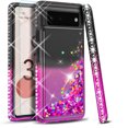 thumbnail image 1 of Starshop Case for Google Pixel 7 Pro, +Glass Screen Protector, Liquid Glitter Quicksand Bling Diamond Black/Pink, 1 of 8