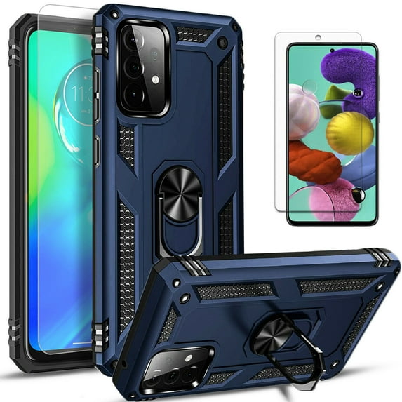 Starshop Case for Moto G Stylus 2022 +Glass Screen Protector Drop Protection Ring Kickstand Cover Blue