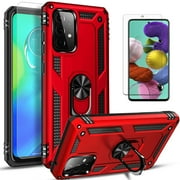 Starshop Case for Moto G Stylus 2022 +Glass Screen Protector Drop Protection Ring Kickstand Cover Red