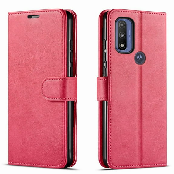 Starshop Case for Motorola G Pure, +Glass Screen Protector, Premium Leather Wallet Pocket -Pink