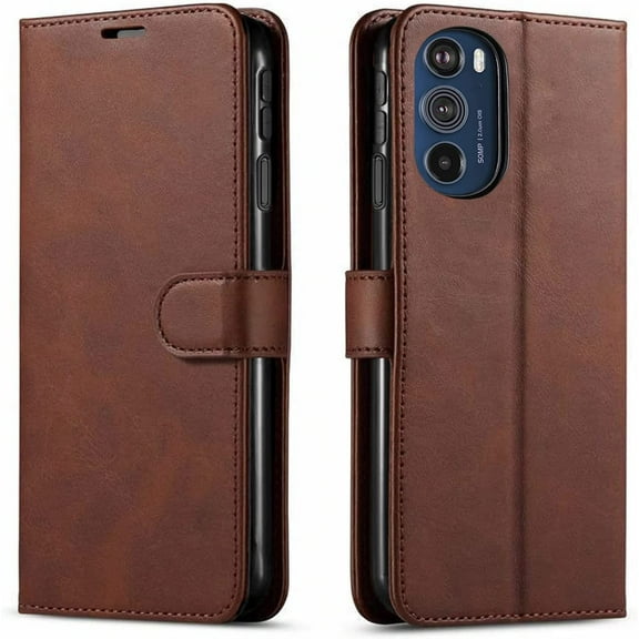 Starshop Case for Motorola Moto G Stylus 5G 2022, +Glass Screen Protector, Premium Leather Wallet Pocket Brown