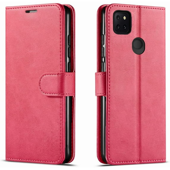 Starshop Case for Revvl 5G, T-Mobile, +Glass Screen Protector, Premium Leather Wallet Pocket Credit Card Slots-Pink