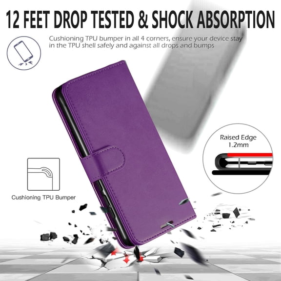 Starshop Case for Revvl 5G, T-Mobile, Premium Leather Wallet Pocket Credit Card Slots-Purple