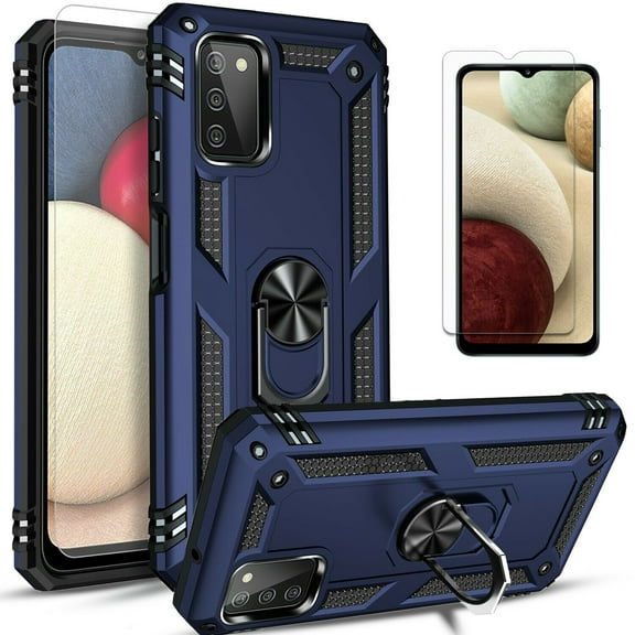 Starshop Case for Samsung Galaxy A03s, +Glass Screen Protector, Drop Protection Ring Kickstand Cover Blue